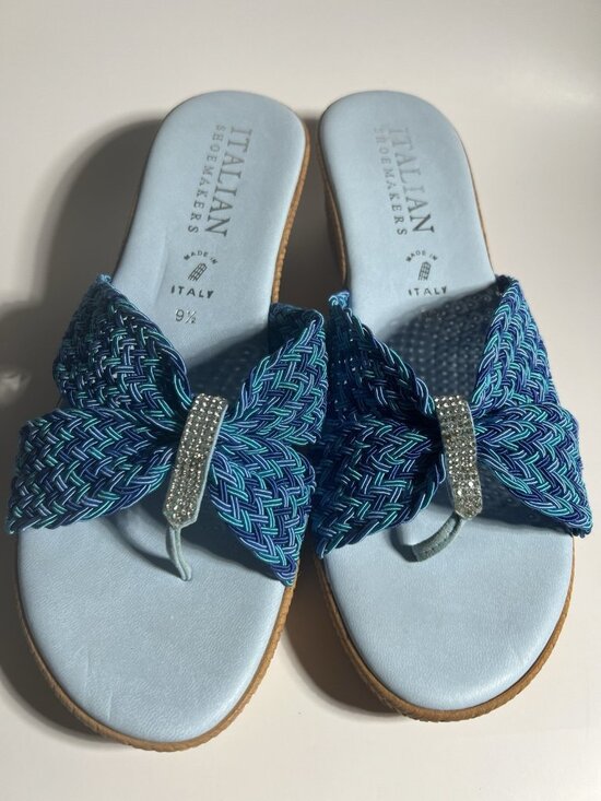 Italian Shoemakers Shoes - Italian Shoemakers Rhinestone Wedge Sandals Blue Women’s Size 9.5